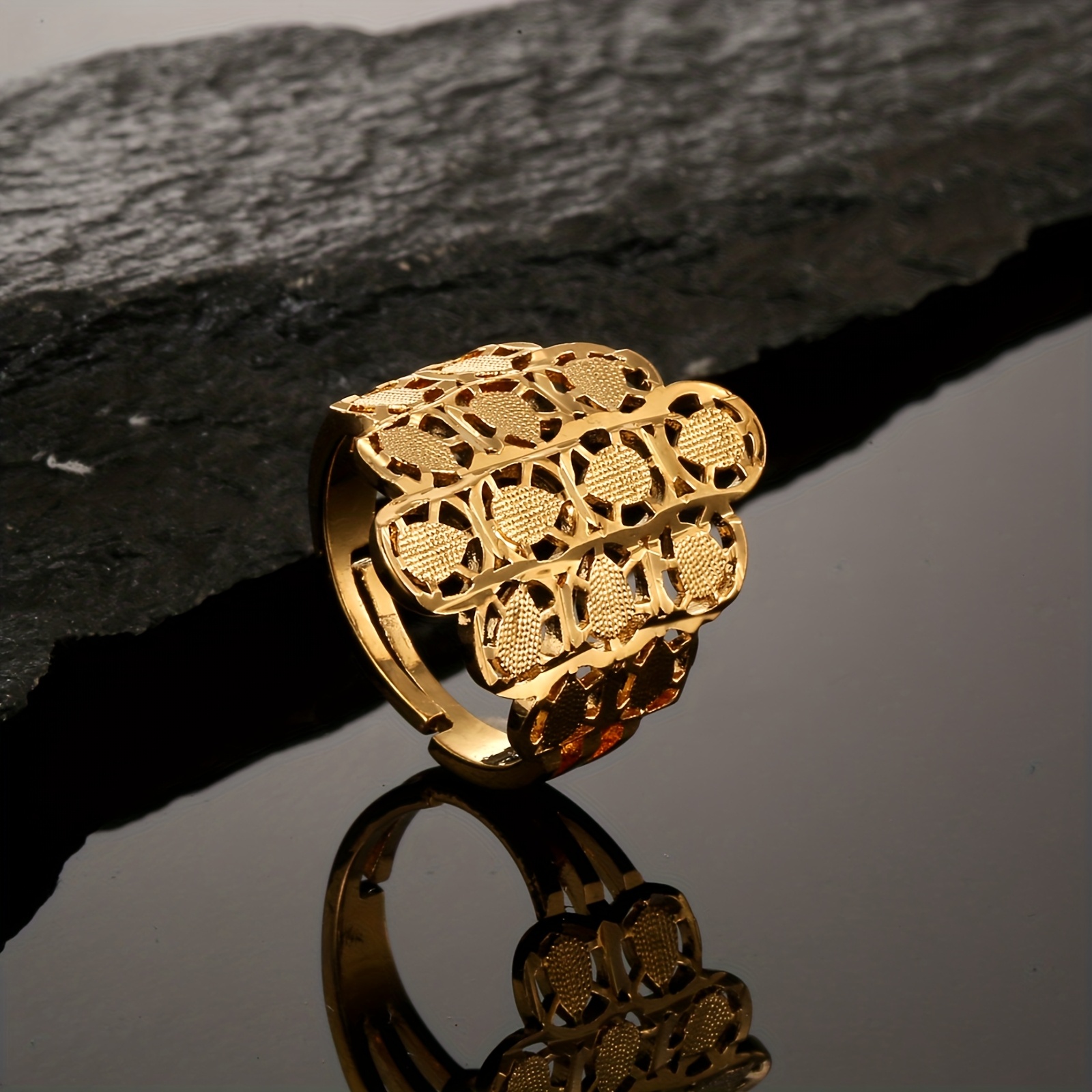 Elegant Adjustable Ring, 22K Gold-Plated Copper Design